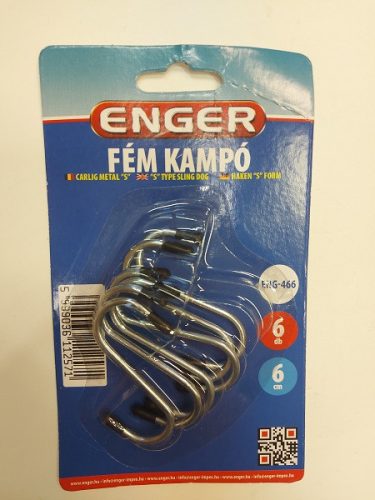 Kampó fém S 6 cm gumis vég 6 db-os